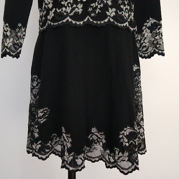 Olvis 100% Cashmere and Lace Skirt Top Set Size M Black Knit Sweater Formal - Picture 9 of 14